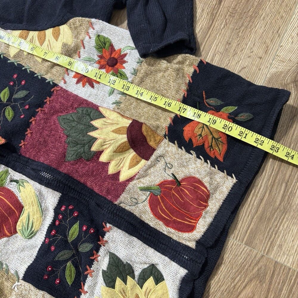 Tiara Sweater Women’s Sz XL Black Fall Autumn Pumpkins Leaves Zip-Up Cardigan - Picture 5 of 5